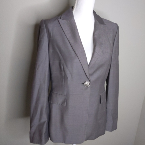 Calvin Klein Grey Grid Blazer Women’s Size 6 | Tailored Office Career Jacket - Picture 2 of 9